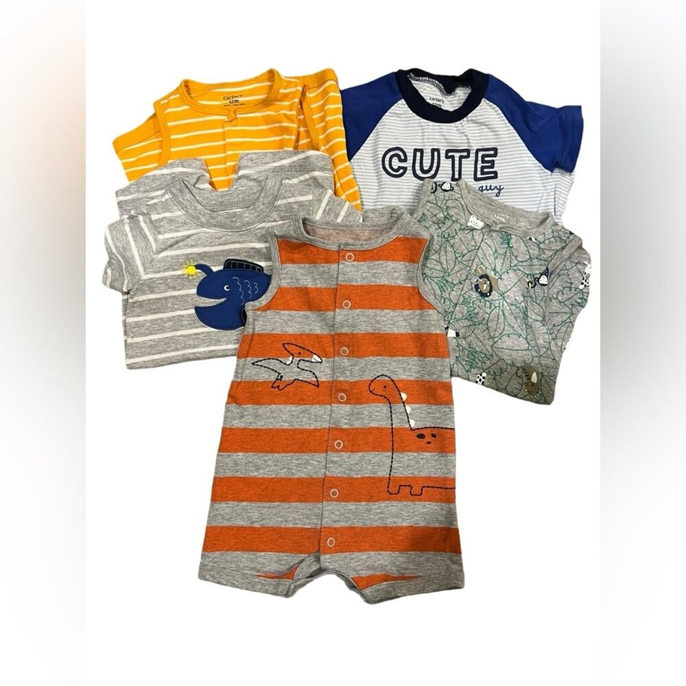 CARTER'S Baby Boys One Piece Rompers 5 PC Bundle SZ 12 Months